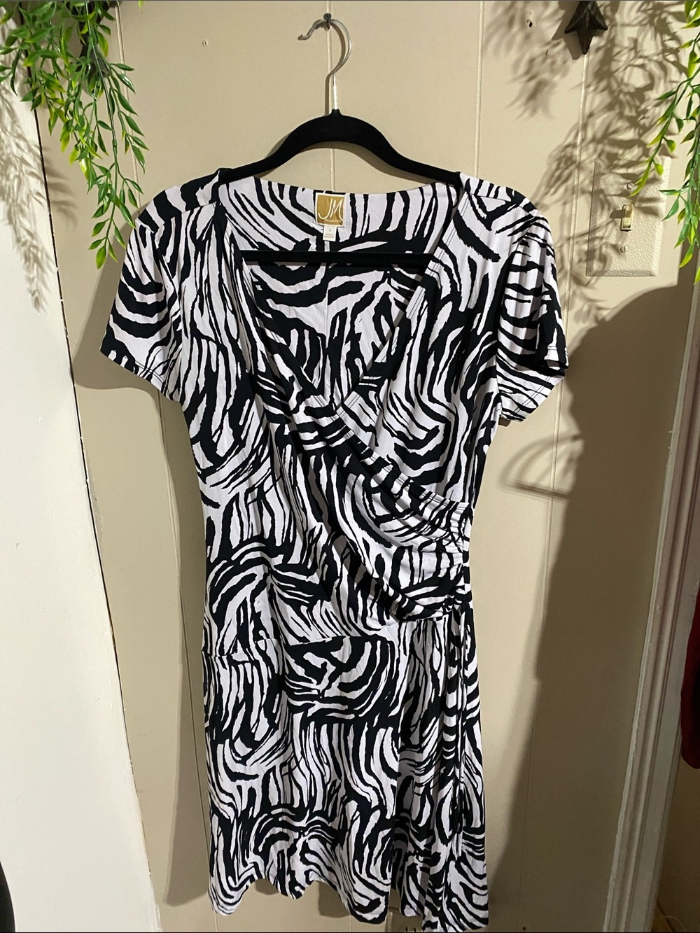 JM Collection Black and White Zebra-Print Wrap Midi Dress